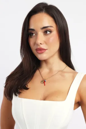 Gold Red Chili Charm Necklace