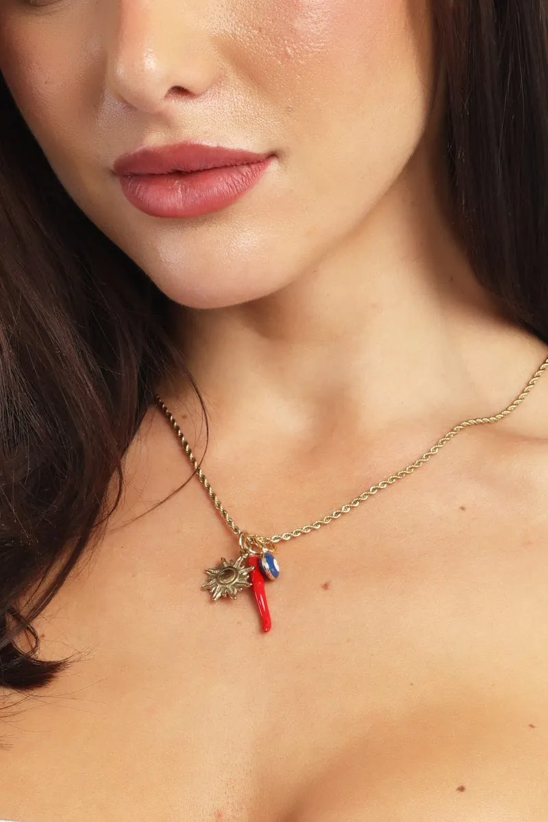 Gold Red Chili Charm Necklace