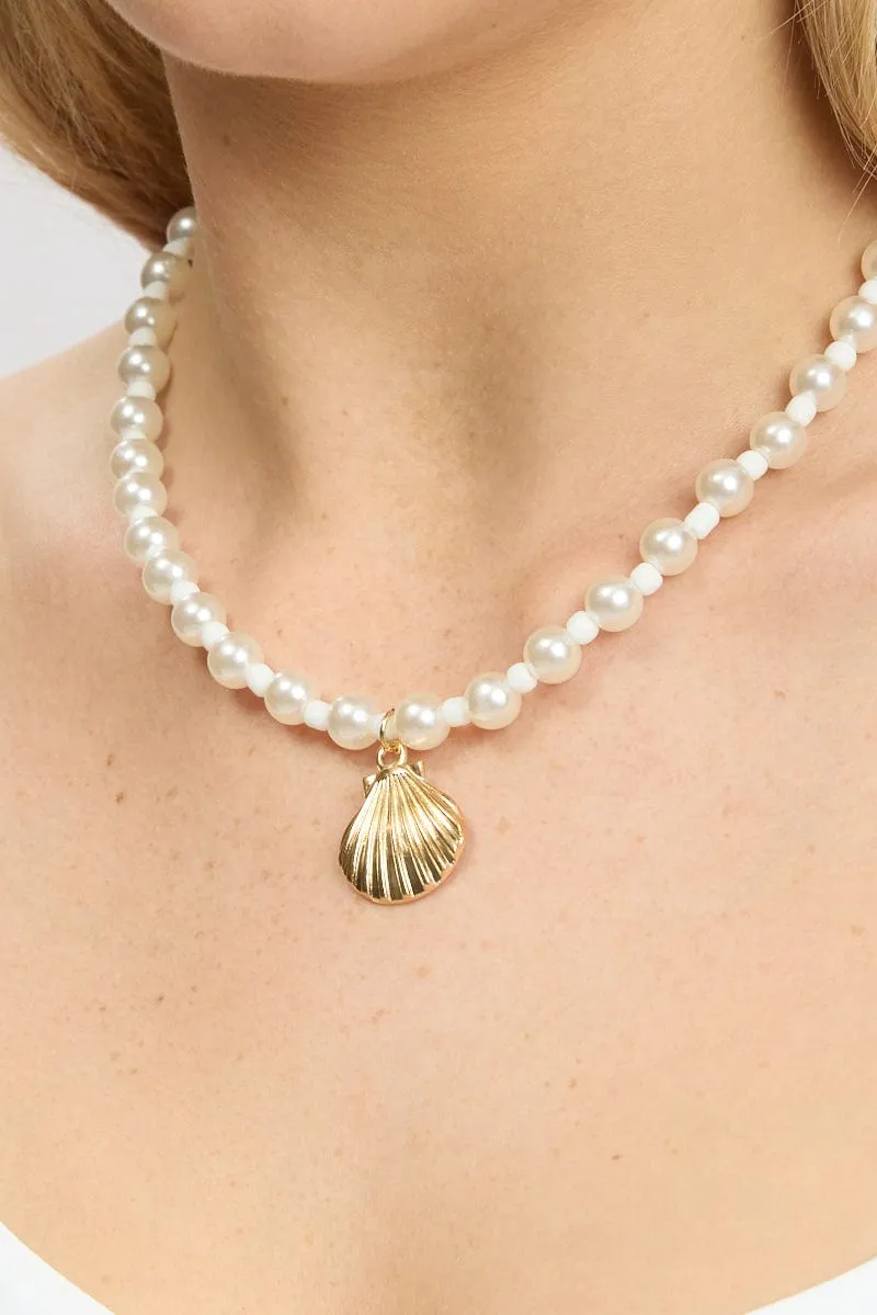 Gold Shell Pendent Beads Necklace