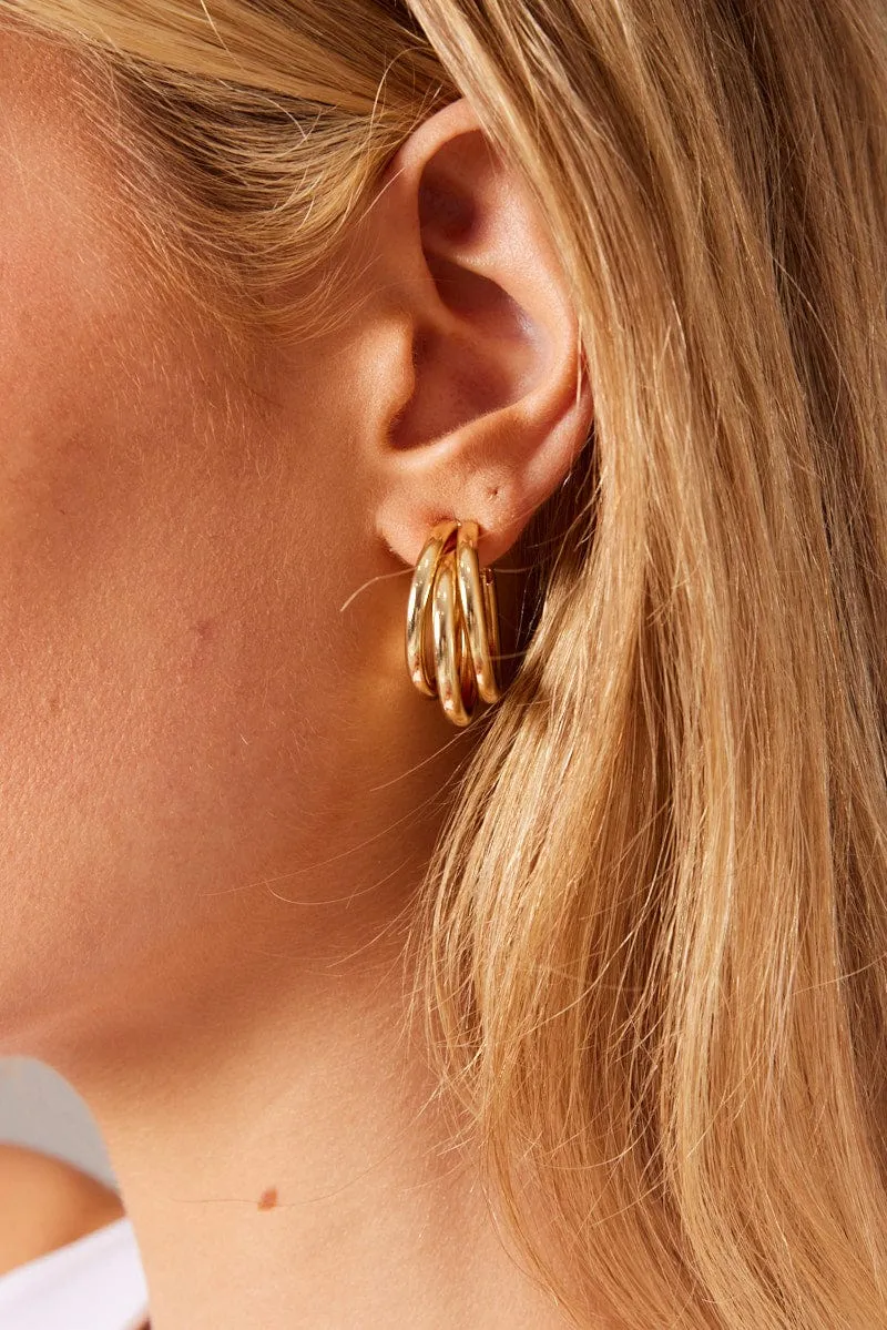 Gold Triple Loop Hoop Earrings