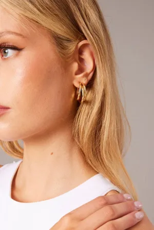 Gold Triple Loop Hoop Earrings
