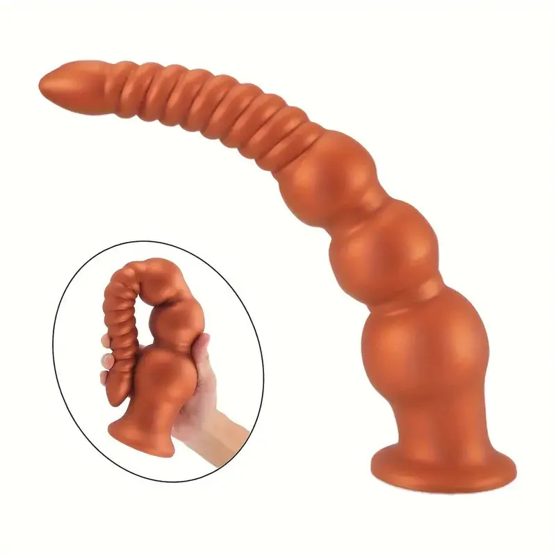 Golden Long Anal Plug With Suction Cup Anal Beads Female Sex Toy