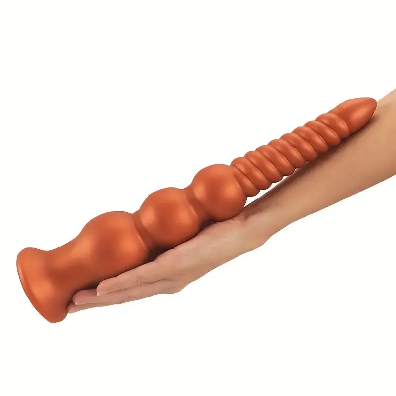 Golden Long Anal Plug With Suction Cup Anal Beads Female Sex Toy