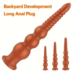 Golden Long Anal Plug With Suction Cup Anal Beads Female Sex Toy