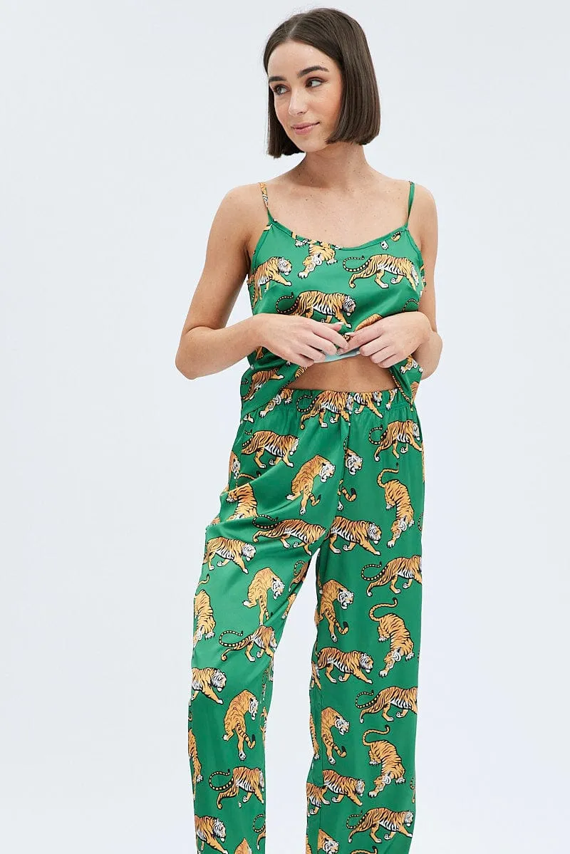Green Print Tiger PJ Graphic Cami Pyjama Set