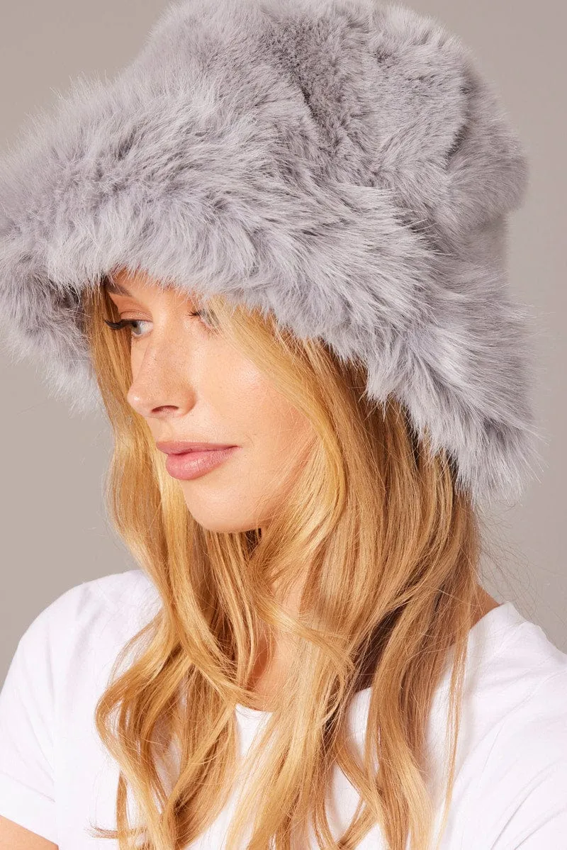 Grey Faux Fur Hat