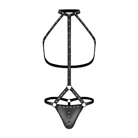 Male Power Fetish Gladiator High-Neck Strappy Body Harness Black L/XL