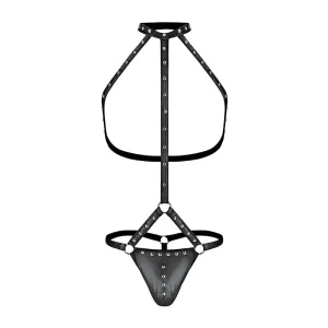 Male Power Fetish Gladiator High-Neck Strappy Body Harness Black L/XL