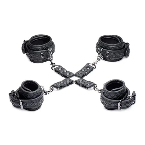 Master Series - Concede Wrist and Ankle Restraint Set with Bonus Hog Tie BDSM (Black)