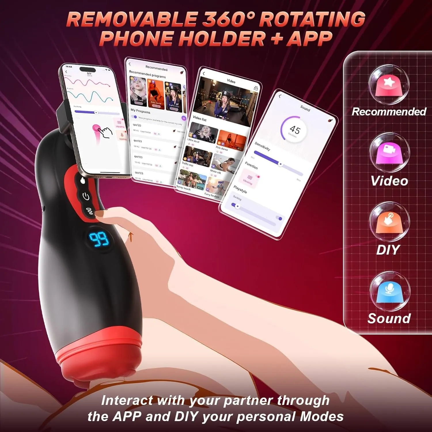 Nebula 9 Sucking Vibration Heating Male Stroker with Phone Holder