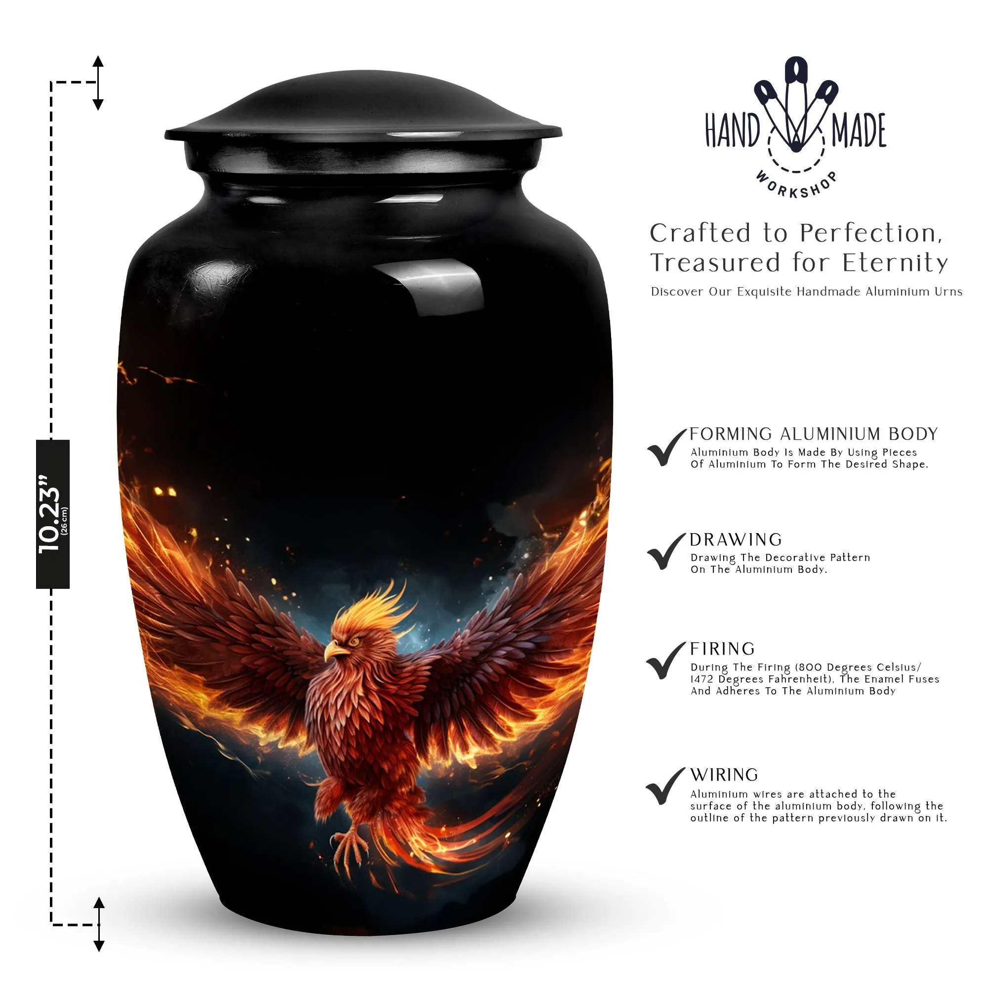Phoenix Cremation Urn: Medium-sized Ash Container for Men