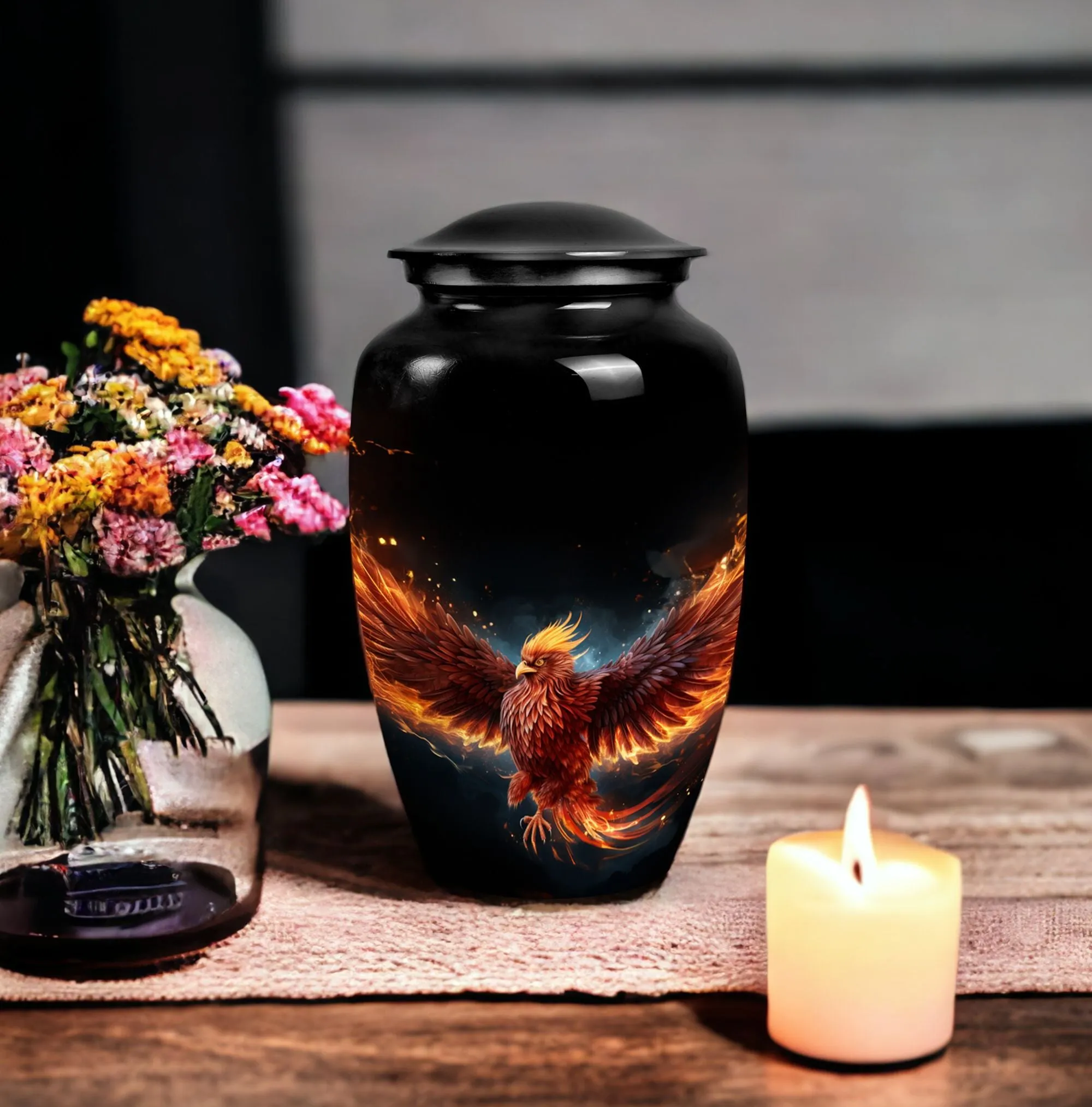 Phoenix Cremation Urn: Medium-sized Ash Container for Men
