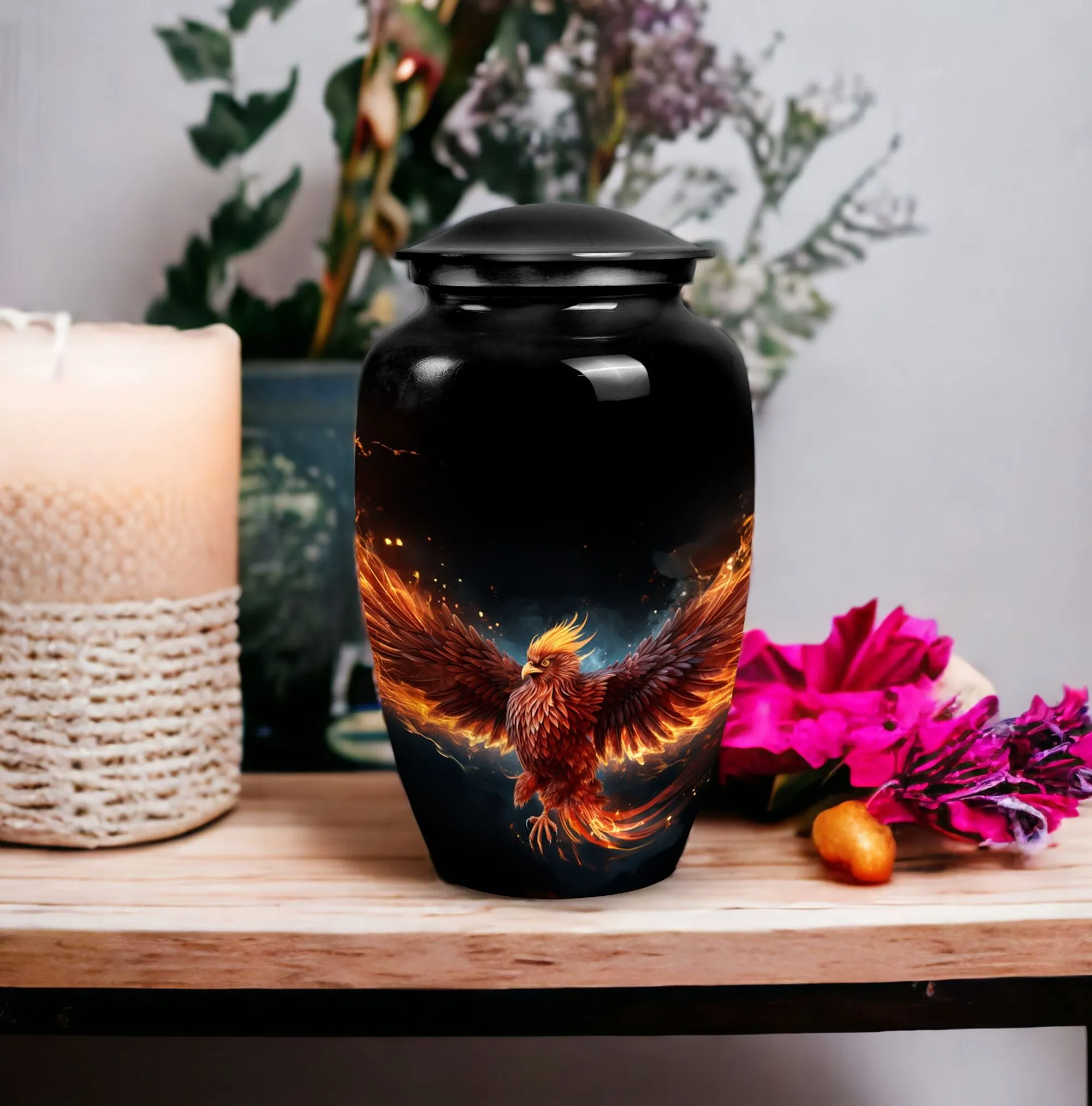 Phoenix Cremation Urn: Medium-sized Ash Container for Men