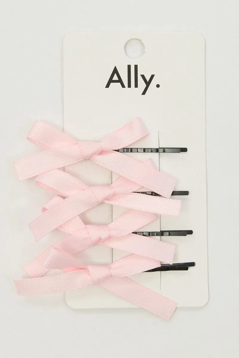 Pink 4 Pack Mini Satin Bow Bobby Pins