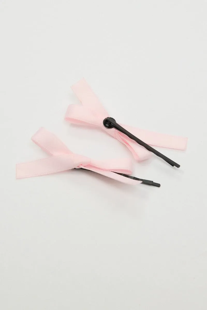 Pink 4 Pack Mini Satin Bow Bobby Pins