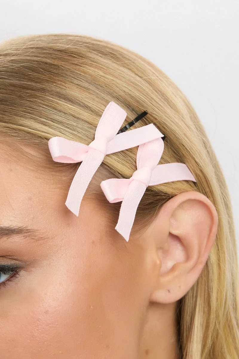 Pink 4 Pack Mini Satin Bow Bobby Pins