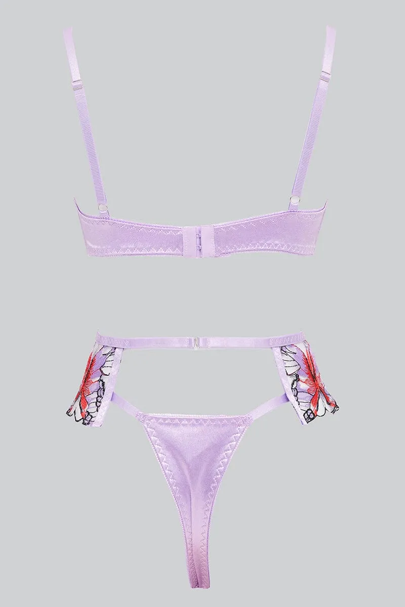 Purple Butterfly Embroidery Lingerie Set