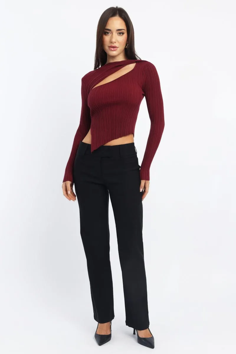 Red Knit Top Long Sleeve Cut Out