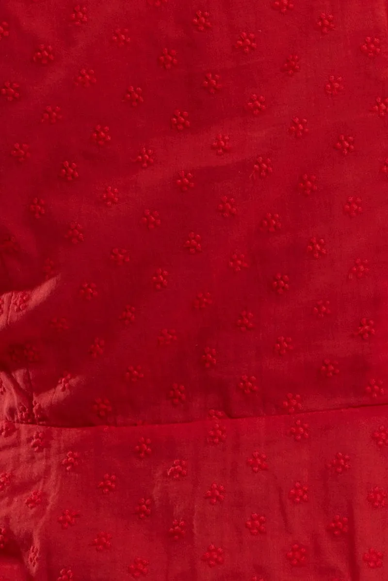 Red Tie Up Top Short Sleeve Eyelet