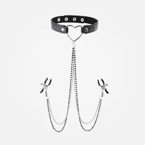 Sex & Mischief - Amor Black Collar with Nipple Clamps   Chain