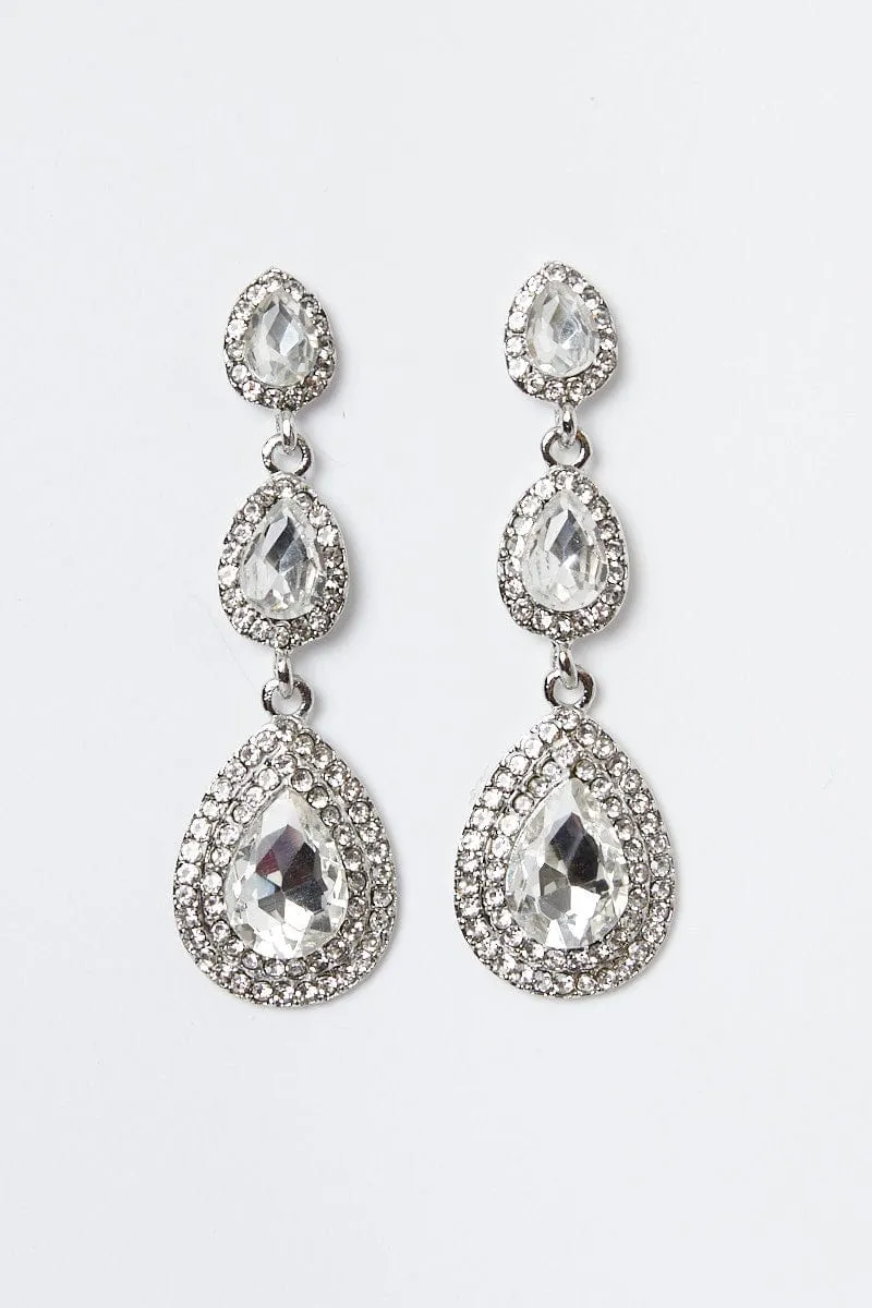 Silver Jewel Drop Earrings