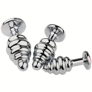 Stainless Steel Threaded Anal Plug with Teal Gemstone Base G-Spot Toy