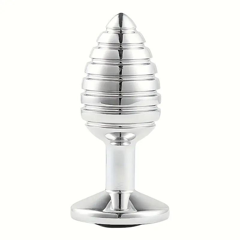Stainless Steel Threaded Anal Plug with Teal Gemstone Base G-Spot Toy