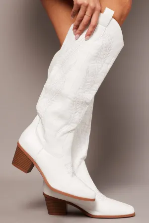 White Embroidered Western Boots