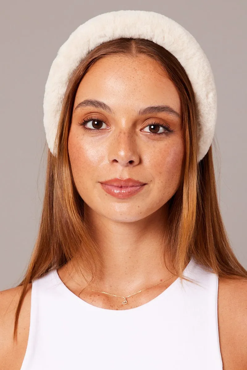 White Faux Fur Headband Hairband