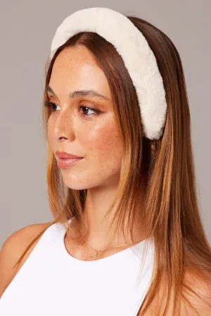 White Faux Fur Headband Hairband