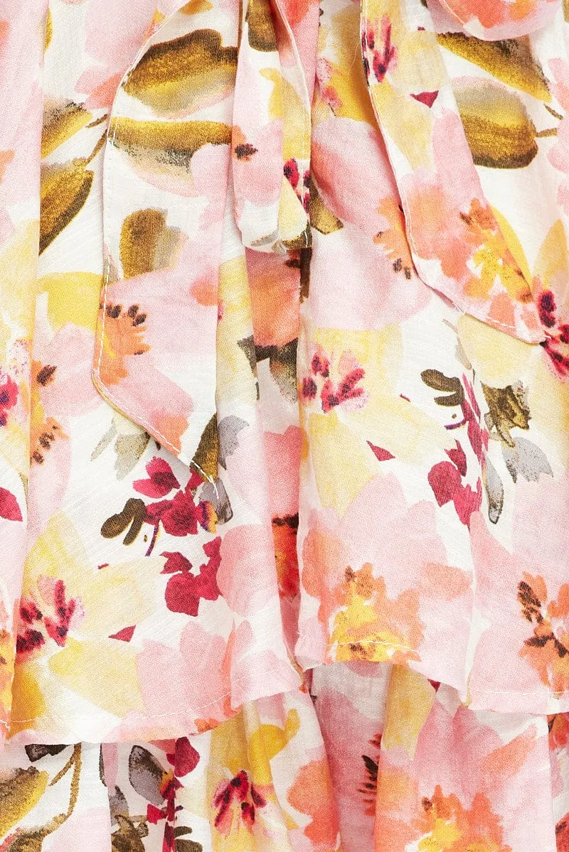 White Floral Fit And Flare Playsuit Square Neck